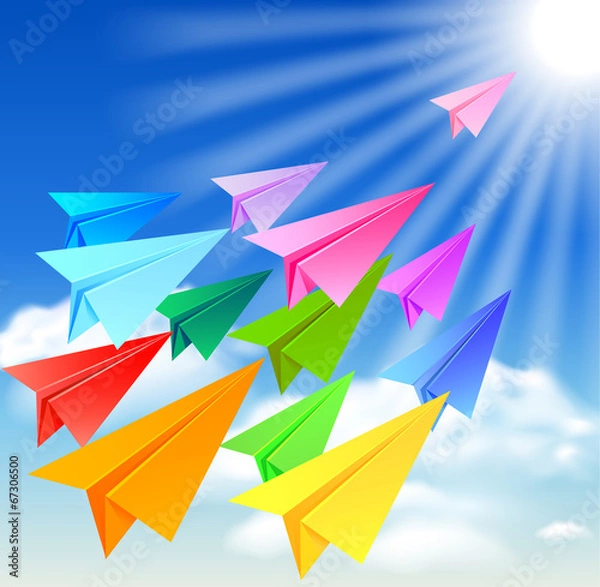 Fototapeta Colorful paper airplanes