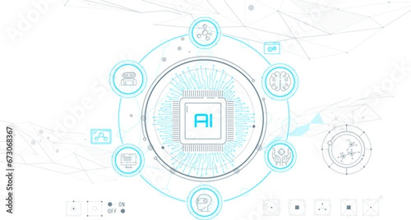 Fototapeta Virtual infographics on the topic of artificial intelligence, machine learning and automation.
