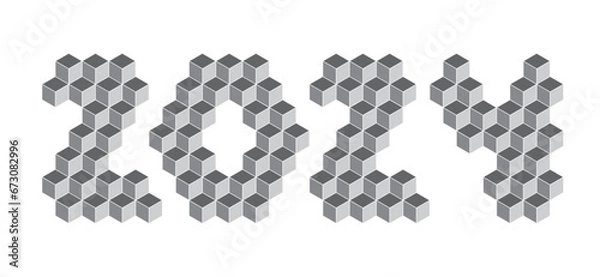 Fototapeta 2024 digits from isometric cubes for calendars. Pseudo three dimensional. Vector illustration