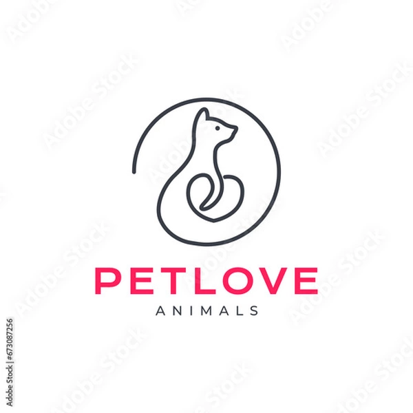 Fototapeta puppy little dog pets lover circle line geometric style minimal mascot simple logo design vector icon illustration