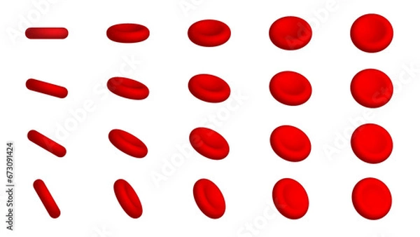 Fototapeta Set of Erythrocyte - 3D Red Blood Cell - Medical Vector Illustration