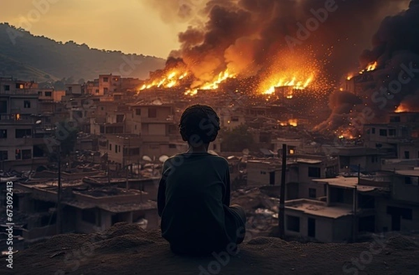 Fototapeta Young Survivors and War-Torn Urban Children