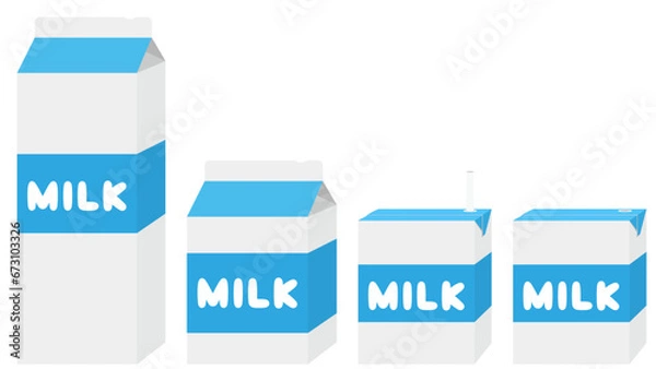 Obraz 牛乳パックのイラストセット　1L　500ml　200ml