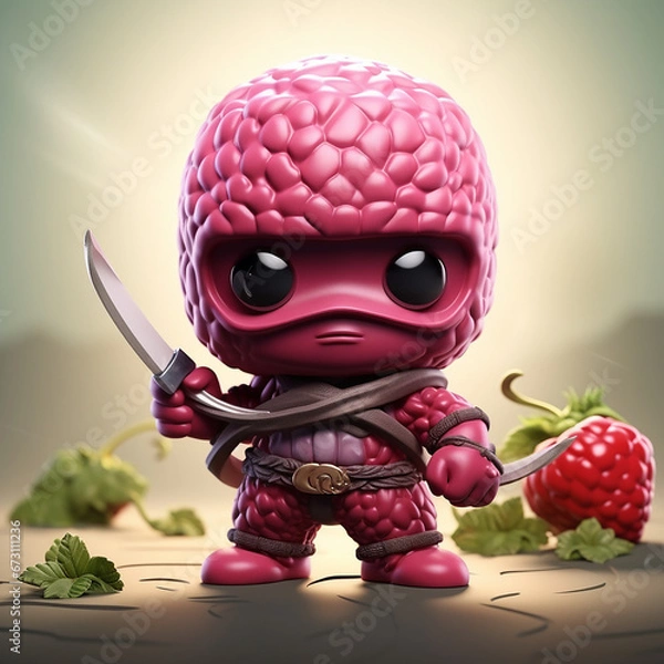 Fototapeta cute raspberry character ninja figthing against global warming created with Generative Ai