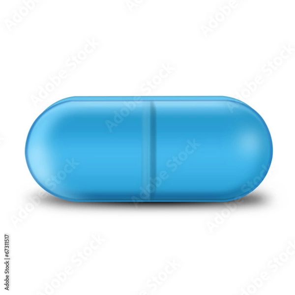 Fototapeta Single blue pill isolated on white background