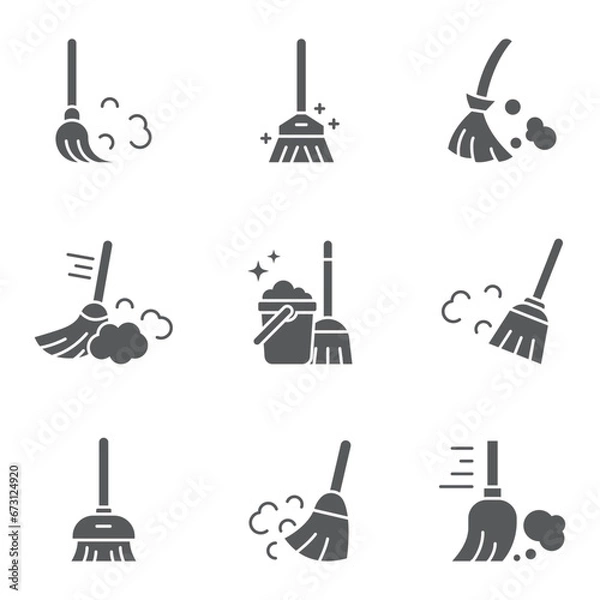 Fototapeta Broom glyph icon set. linear style sign for mobile concept and web design. Sweeping broom simple icon set vector. Symbol, logo illustration. Pixel perfect vector graphics