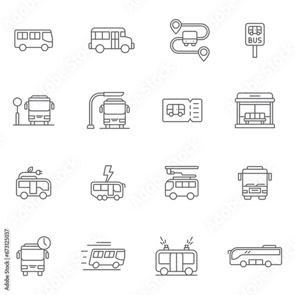 Fototapeta Bus line icon set. linear style sign for mobile concept and web design. Bus icon set vector. Symbol, logo illustration. Vector graphics