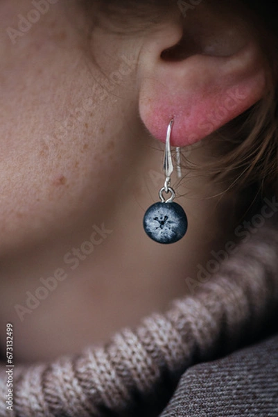 Fototapeta Handmade earrings made of polymer clay blueberries