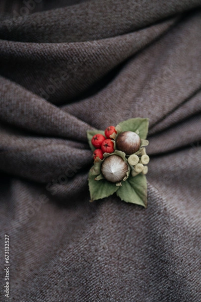 Obraz Handmade brooch made of polymer clay Hazelnut