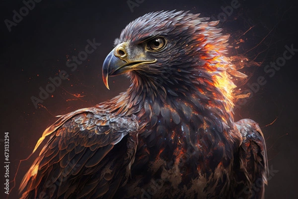 Obraz A captivating illustration of an eagle engulfed in translucent fire flames, a symbol of power and freedom. Ai generated