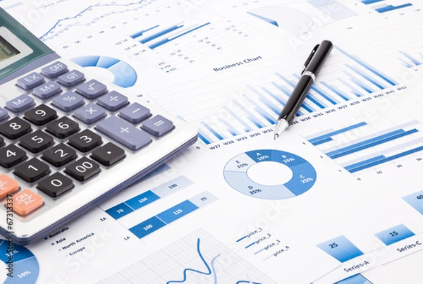 Obraz blue business charts, graphs, information and reports