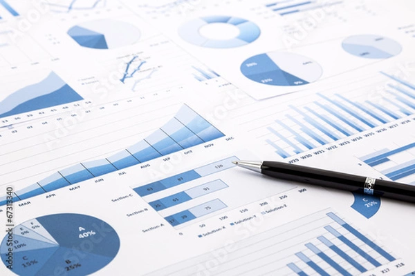 Obraz blue charts, graphs, data and reports