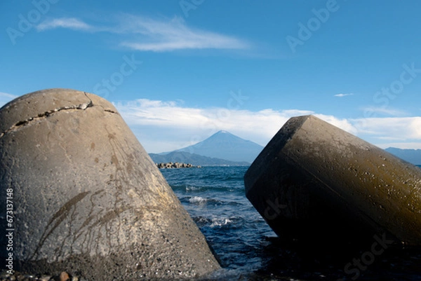 Fototapeta Mt. Fuji over the Sea Shot at Miho-no-Matsubara