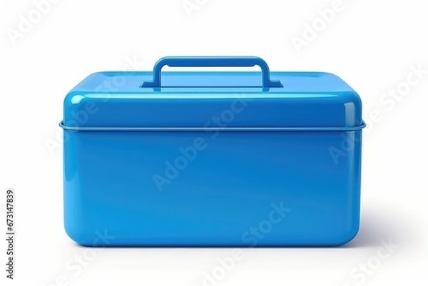 Fototapeta blue lunch box mockup for meal on white background, container for food
