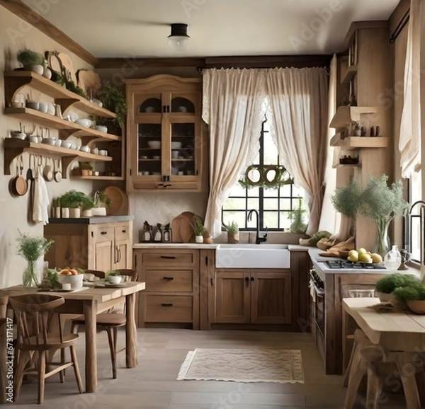 Fototapeta living room with kitchen