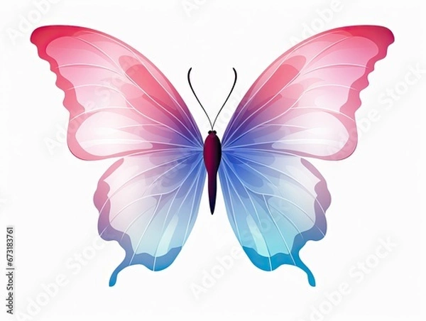 Fototapeta A beautiful red and blue butterfly on a white background. Isolated. Generated by AI.