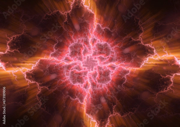 Fototapeta Hot red plasma lightning, abstract energy background