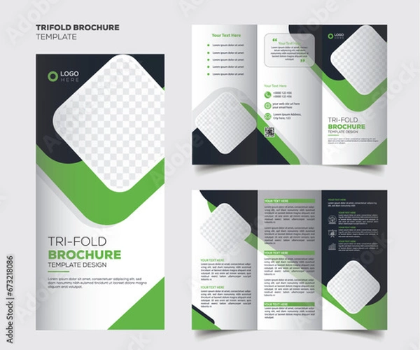 Fototapeta Tri fold brochure design. Orange DL Corporate business template for try fold brochure or flyer. Layout with modern elements and abstract background. Creative concept folded flyer or brochure.