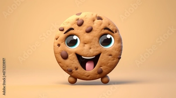 Fototapeta chocolate chip cookie simple cute art happy.Generative AI