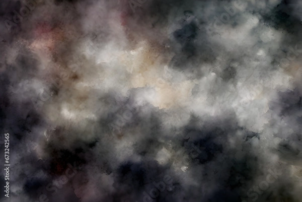 Fototapeta Abstract white smoke with swirls on black background watercolor style