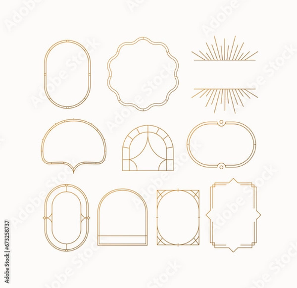Obraz Art deco frames drawing in linear style on beige background.