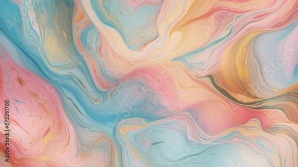 Fototapeta Abstract watercolour paint background illustration - Soft pastel pink blue colour and golden lines, with liquid fluid marbled paper texture banner texture. Decor concept. Wallpaper concept. Art concep