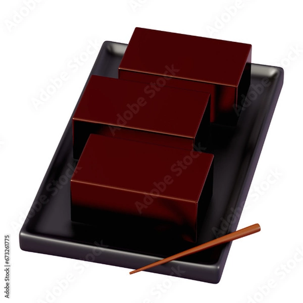Fototapeta Japanese dessert mizu yokan , red bean jelly , 3d rendering on a transparent background