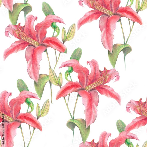 Fototapeta seamless pattern ornament with pastels lily flowers