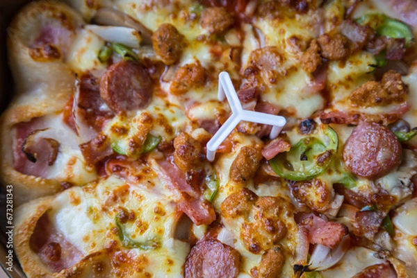Fototapeta Pizza with Bacon Cheese Crust