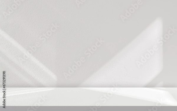 Fototapeta Background White Wall Studio with Shadow diagonal,light on Cement floor Surface Texture Background,Empty Kitchen Room with Podium Display,Top Shelf Bar,Backdrop Concrete background,Cosmetic Product