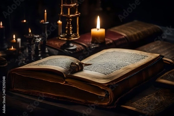 Obraz old book and candle