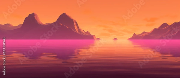 Fototapeta colorful sunset at serene lake, in style of purple, pink and orange, beautiful landscape scenery, tranquility and calmness concept