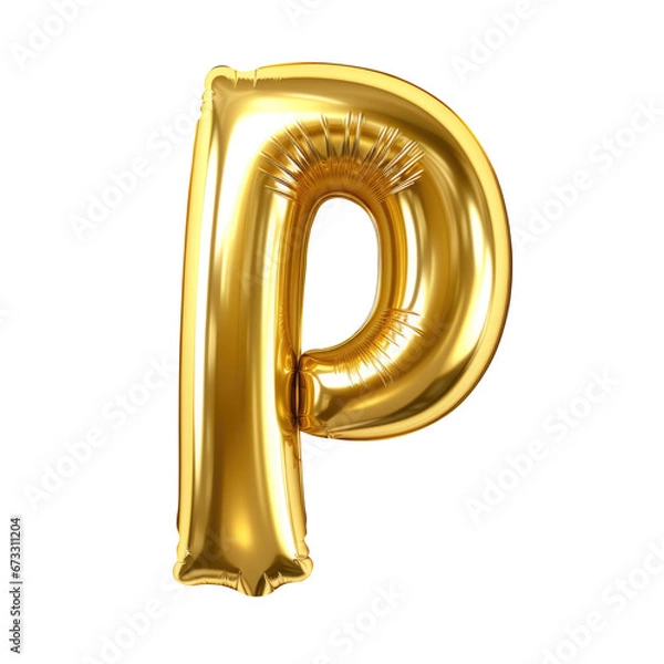 Fototapeta Gold metallic P alphabet balloon Realistic 3D on white background.