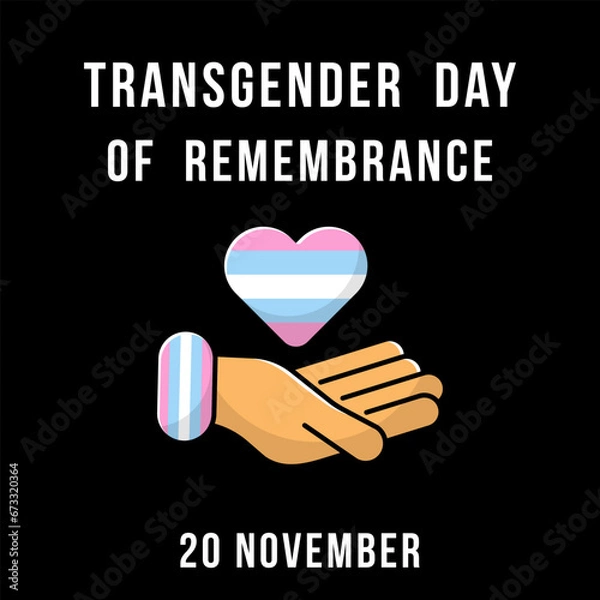 Fototapeta Transgender Day of Remembrance. Square banner for social media post. Isolated vector template. LGBT community and human rights event in November. Symbols with trans flag colors. Minimal design