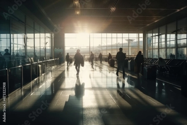 Fototapeta Early passengers navigate through airport or train terminal