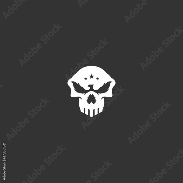 Obraz Black and White Skull with Eagle Wings Logo
