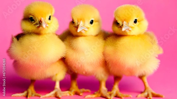 Obraz 3 cute chickens banner created with generative ai technology
