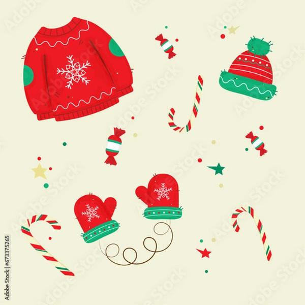 Obraz New Year and Christmas accessories on a beige background
