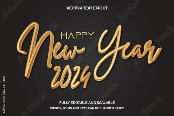 Fototapeta 2024 new year text effect gold style. Editable text effect.