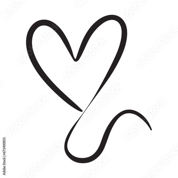 Fototapeta Hand drawn heart symbol, love icon for romantic trendy doodle art for decoration element in a glyph pictogram illustration