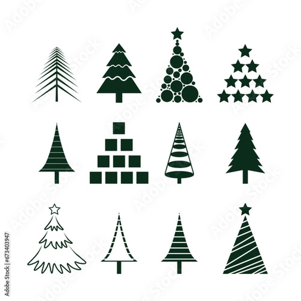 Fototapeta Christmas trees. Set of Christmas trees of different shapes on white. Vector illustration