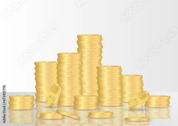 Fototapeta Golden Coin Stack. Stack of Coin. Pile of Golden Coin. Saving, Investment and Wealth Concept. Vector Illustration. 
