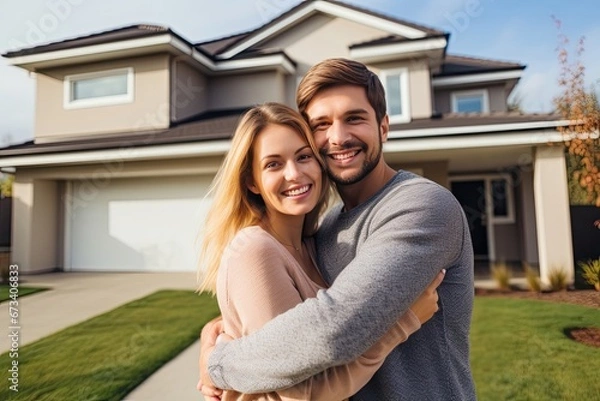 Fototapeta couple in front of the house