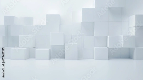 Fototapeta Abstract minimal background with white squares pattern wall. Interior of a empty room. Generative AI
