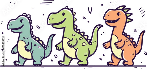 Fototapeta Cute cartoon dinosaurs. Funny dinosaurs. Vector illustration for kids.