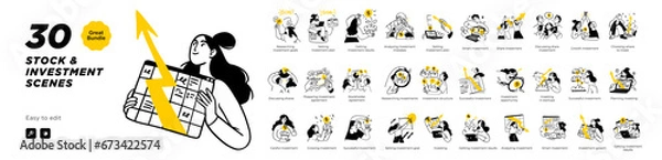 Fototapeta Business Concept illustrations. Mega set. Collection of scenes with men and women taking part in business activities. Vector illustration