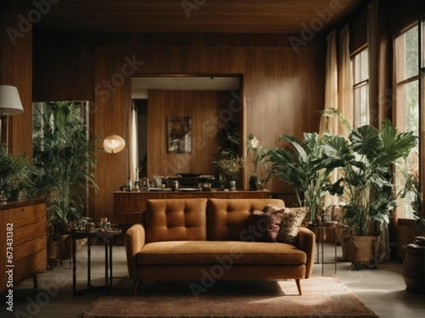 Fototapeta Retro modern living room.