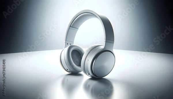 Obraz Wireless metallic light headphones mockup blank template photo, ai generated
