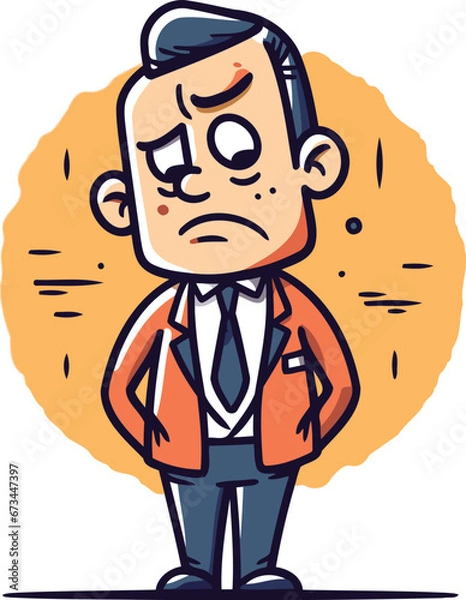 Fototapeta Vector illustration of a man in a suit with a sad face.