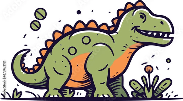 Fototapeta Cute dinosaur. Vector illustration in cartoon style. Isolated on white background.